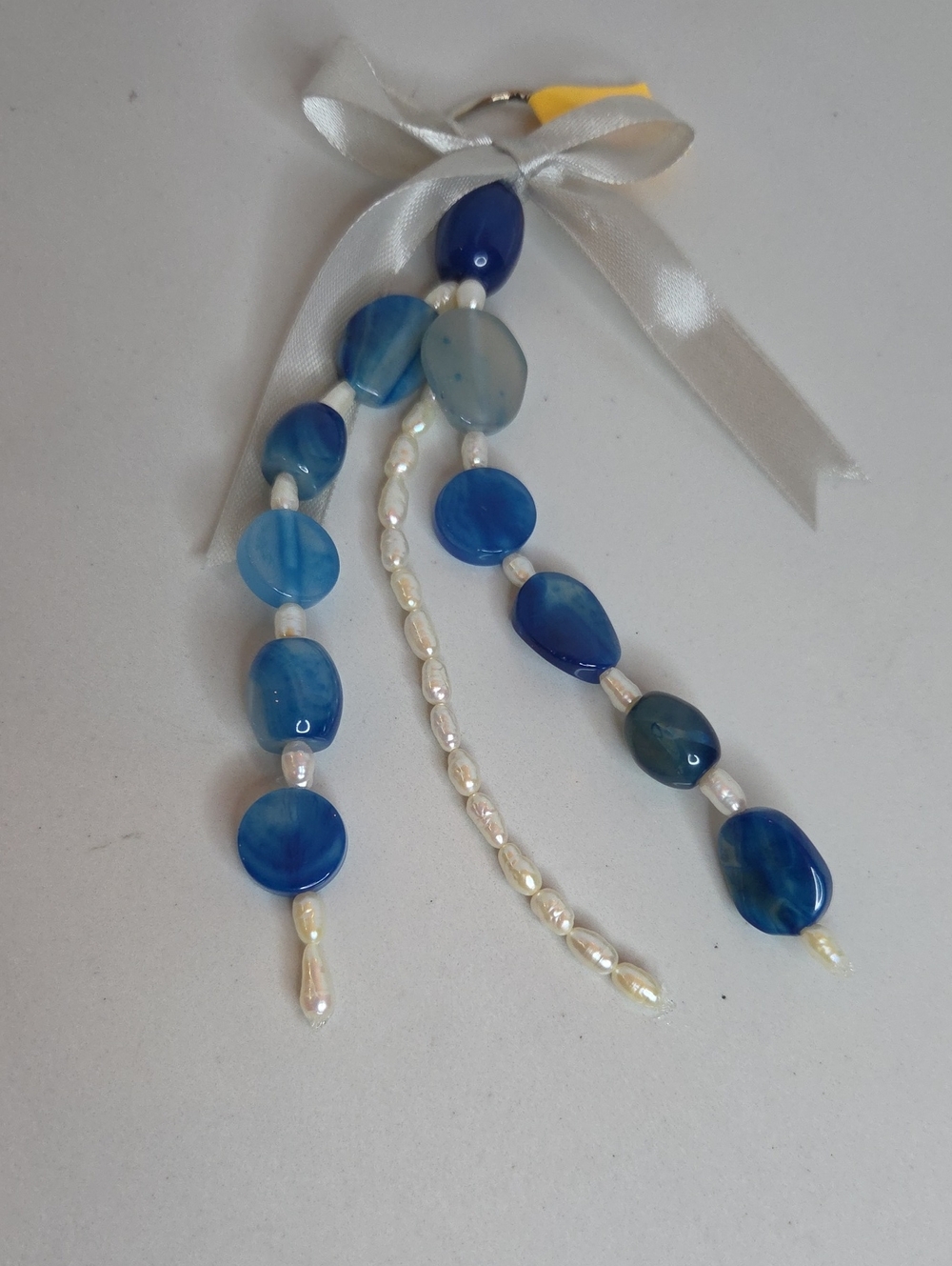 123 - Blue Agate and Pearl bag Charm